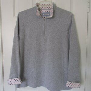 Orvis Womens L/S Gray Cotton 1/4 Zip Sweater w/Faux Sleeve & Collar - Size XXL
